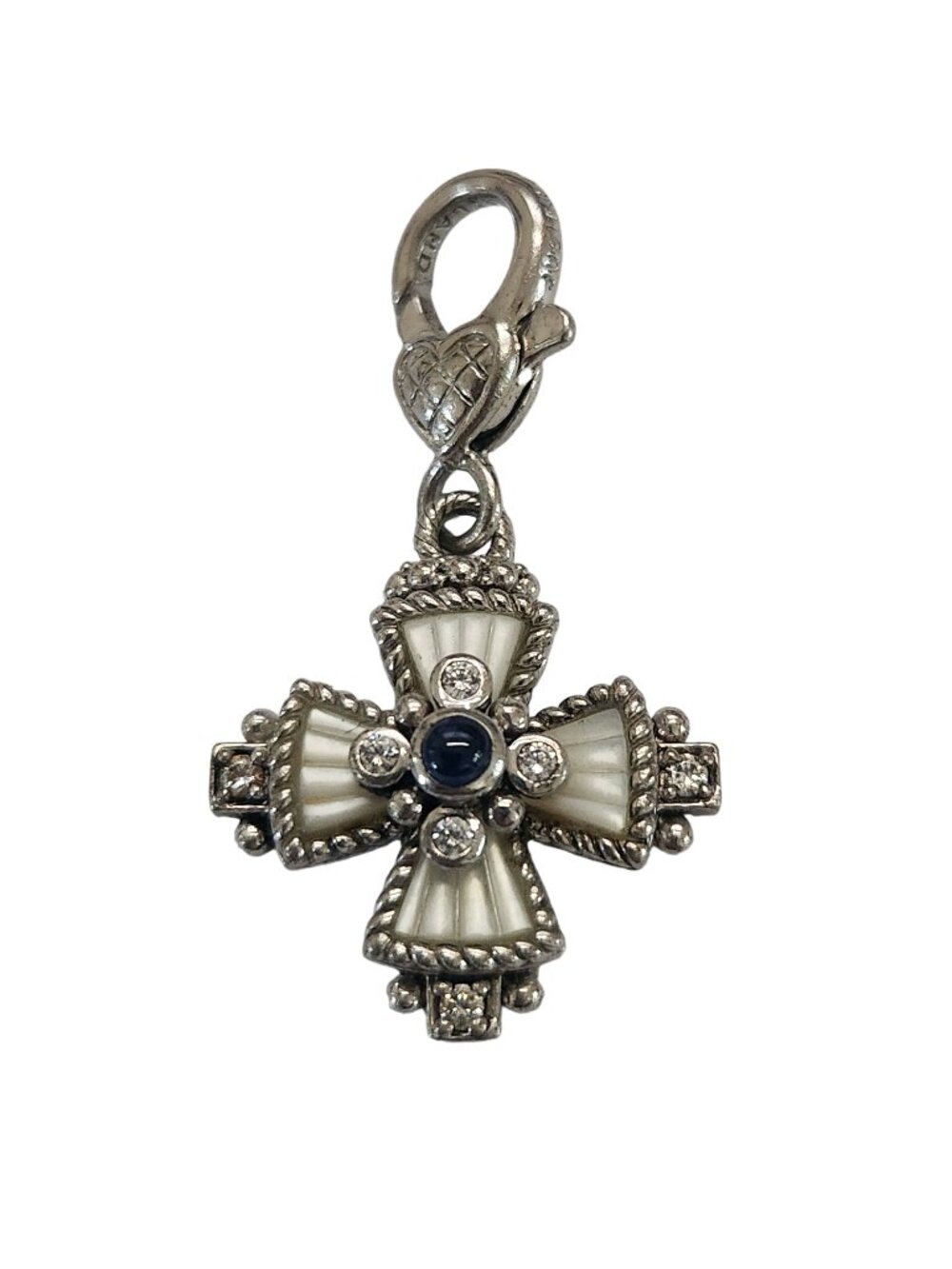 Judith Ripka Sterling Silver Maltese Cross Charm Sapphire MOP Diamonique